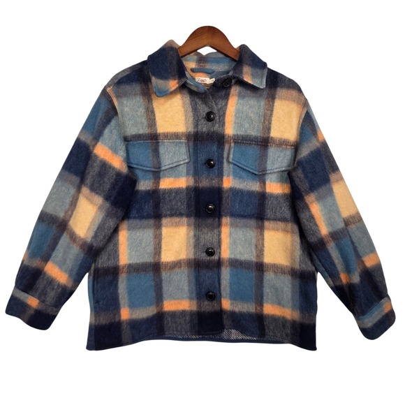 Faherty Jackets & Blazers - Faherty Plaid Shirt Jacket Womens M Blue Orange Wool Blend Shacket WJK2111-SST